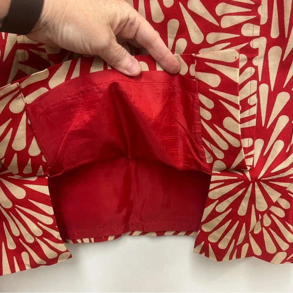 Talbots starburst pattern red and off white belted skirt, zipper pockets size 12 - Picture 7 of 12